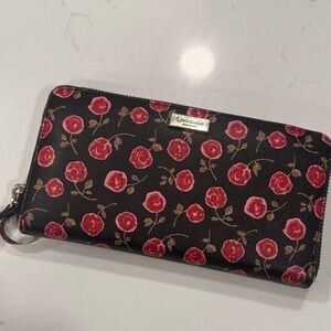 Kate Spade Black Wallet with Red Floral Pattern
